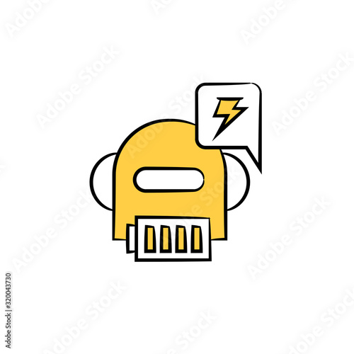 robot head and battery energy, yellow hand drawn theme