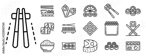 Sushi roll icons set. Outline set of sushi roll vector icons for web design isolated on white background