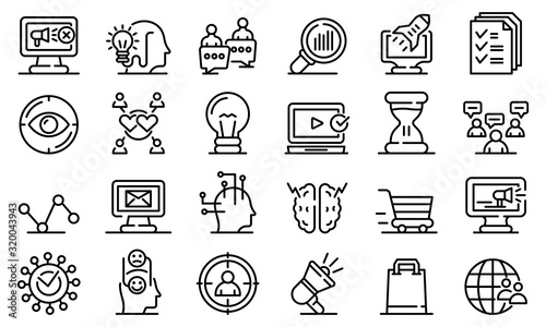 Neuromarketing icons set. Outline set of neuromarketing vector icons for web design isolated on white background