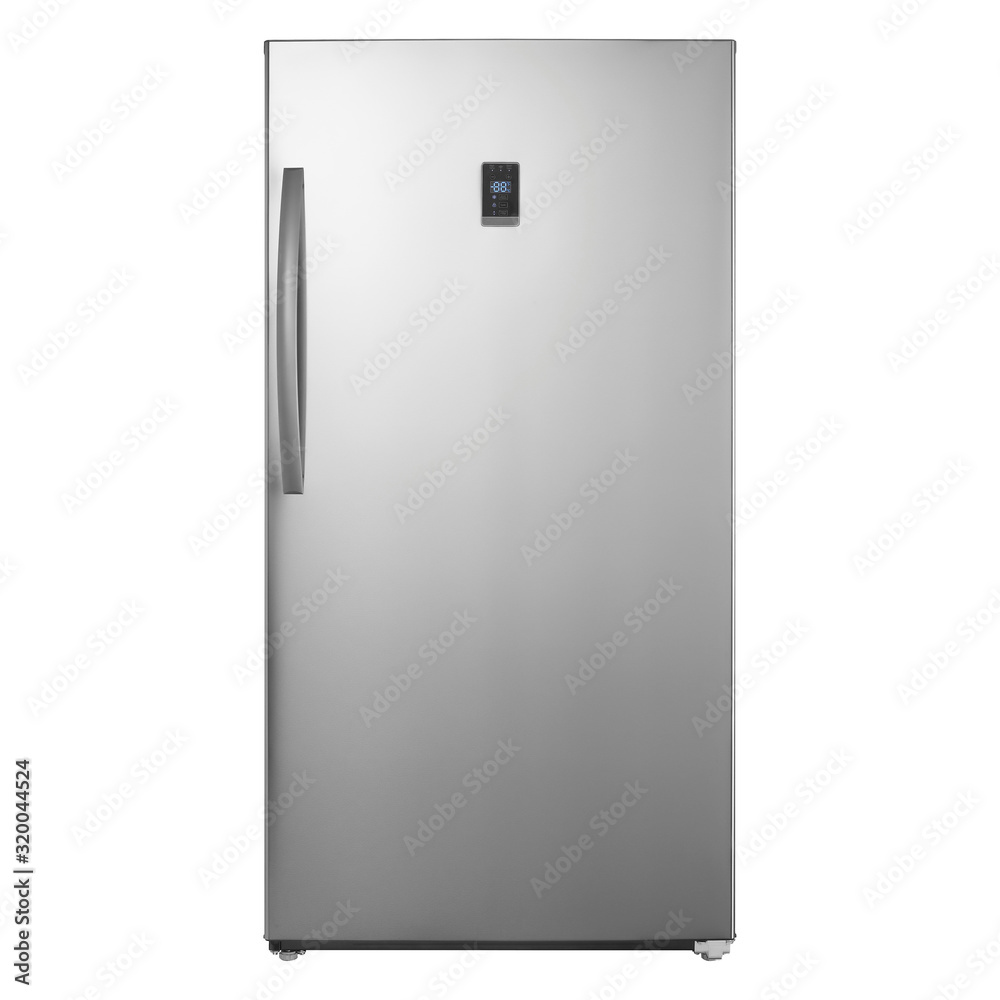Freezerless Refrigerators Isolated on White Background. Front View of Stainless steel 17.0 Cu