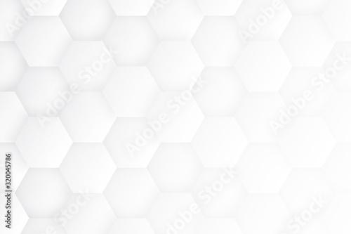 Fototapeta Naklejka Na Ścianę i Meble -  3D Hexagon Blocks High Technology Structure White Abstract Minimalist Background. Three Dimensional Science Technologic Hexagonal Pattern Light Conceptual Illustration. Clear Blank Subtle Backdrop