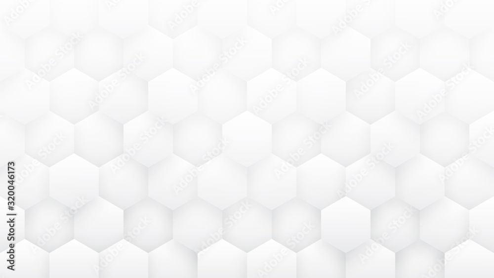 White Abstract Background High Technology 3D Hexagons. Sci-fi Hexagonal Blocks Structure Pattern Conceptual Minimalist Art Illustration. Light Clear Blank Wallpaper In Ultra High Definition Quality