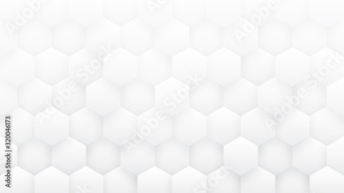 Fototapeta Naklejka Na Ścianę i Meble -  White Abstract Background High Technology 3D Hexagons. Sci-fi Hexagonal Blocks Structure Pattern Conceptual Minimalist Art Illustration. Light Clear Blank Wallpaper In Ultra High Definition Quality