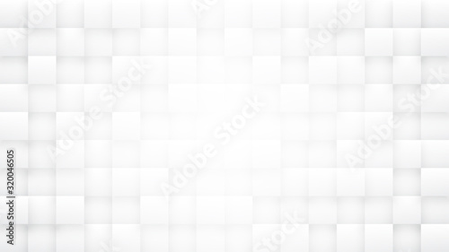 3D Tetragonal Blocks High Technology Minimalist White Abstract Background. Science Tech Squares Grid Structure Light Conceptual Wide Wallpaper. Three Dimensional Clear Blank Subtle Textured Backdrop