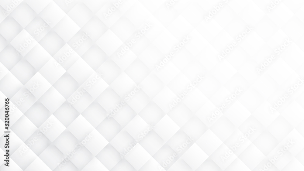 Fototapeta premium 3D Rhombus Blocks Conceptual Tech Minimalist White Abstract Background. Science Technology Three Dimensional Rectangular Structure Sci-Fi Light Wide Wallpaper. Clear Blank Subtle Textured Backdrop