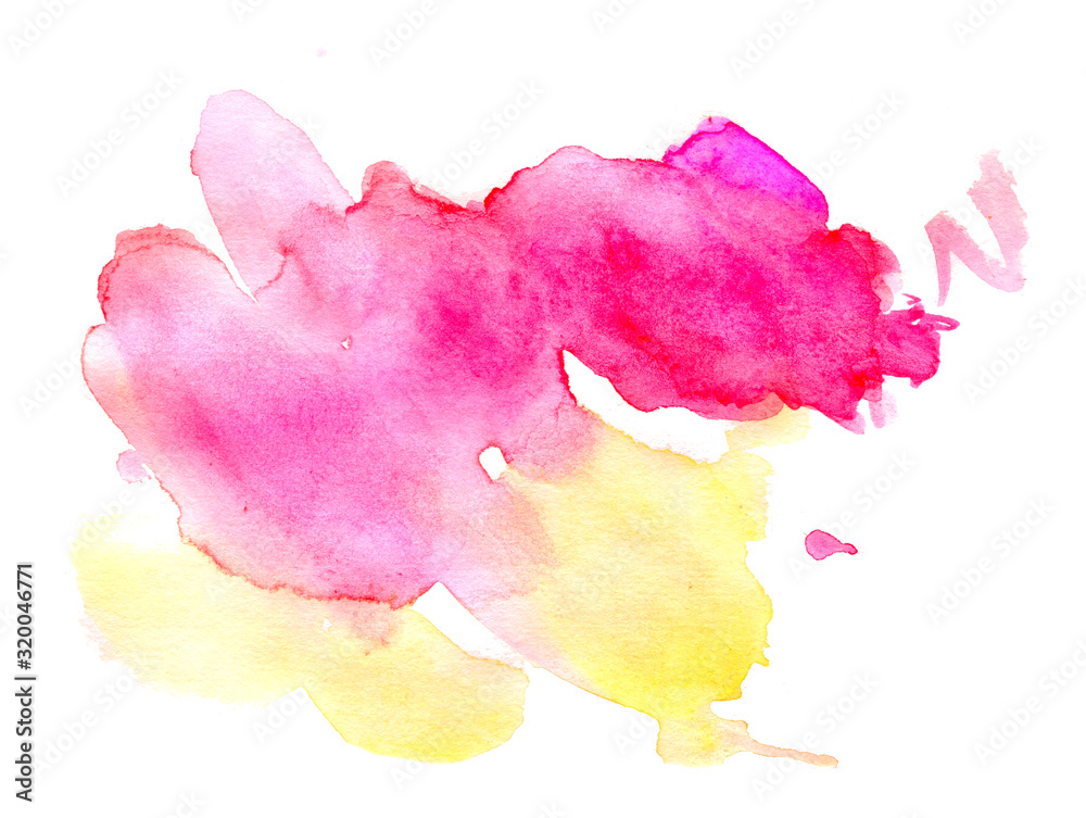 Bright watercolor pink stain drips. Abstract illustration on a white background