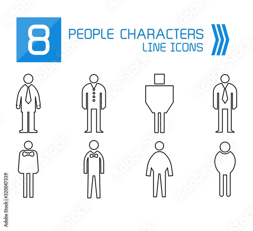 people  male icons line vector set