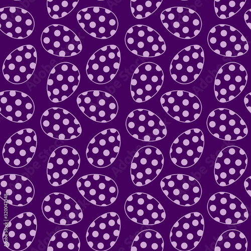 Pattern with easter eggs with dots of white on a purple background, vector illustration