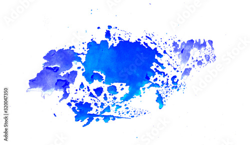 Bright watercolor pink and blue stain drips. Abstract illustration on a white background
