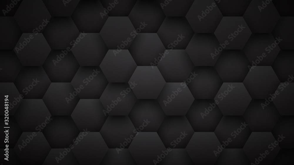 Technological 3D Hexagons Darkness Abstract Background. Science Technology  Hexagonal Blocks Pattern Conceptual Dark Gray Backdrop. Minimalist Black  Wallpaper In Ultra High Definition Quality Stock Illustration | Adobe Stock