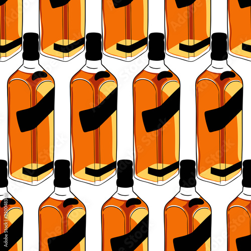 Seamless vector pattern of bottle whiskey on white background