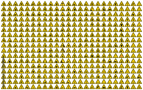 Set of Triangle Yellow Warning Sign, Vector Illustration, Isolated On White Background Label .EPS10