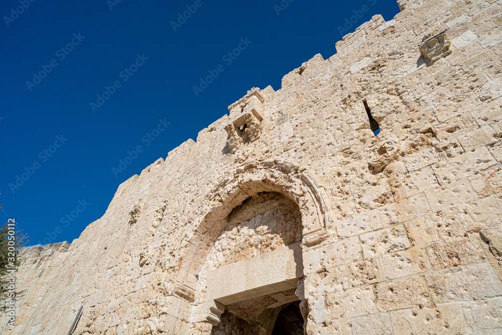 Walls of the old city of Jerusalem. Israel, sunny day