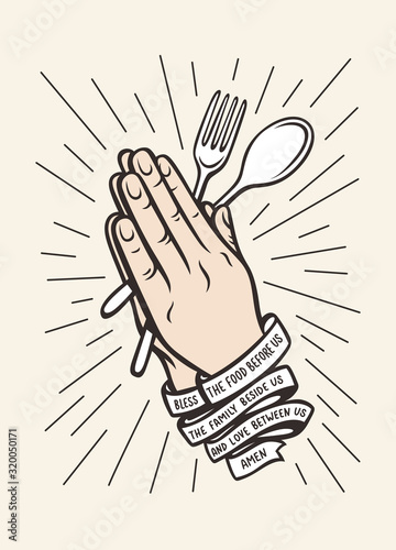 Bless the food kitchen typography. Vector vintage illustration.
