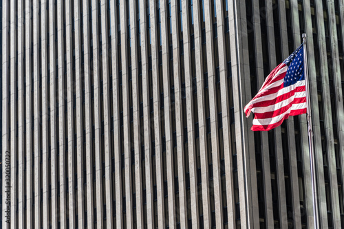 American flag with pattern of skyscrapers of Avenue of the Americas, 6th Avenue, New York, USA