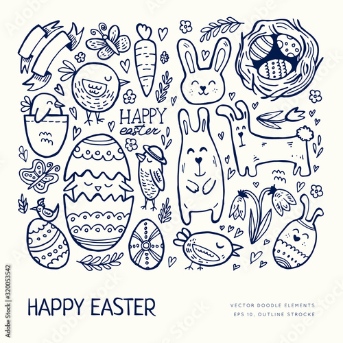 Happy Easter doodle. Vector artwork. Holiday concept for invitation  card  ticket  branding  logo  label  emblem. Coloring book page for adult  children  kids. Seasons Greetings