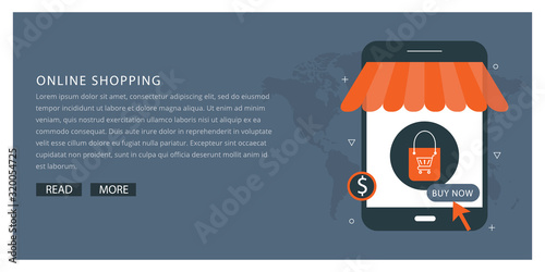 Online Shopping by smartphone flat design