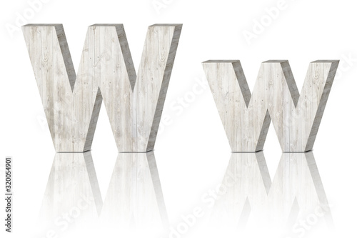 3D Letter wooden Alphabet. uppercase and lowercase W w