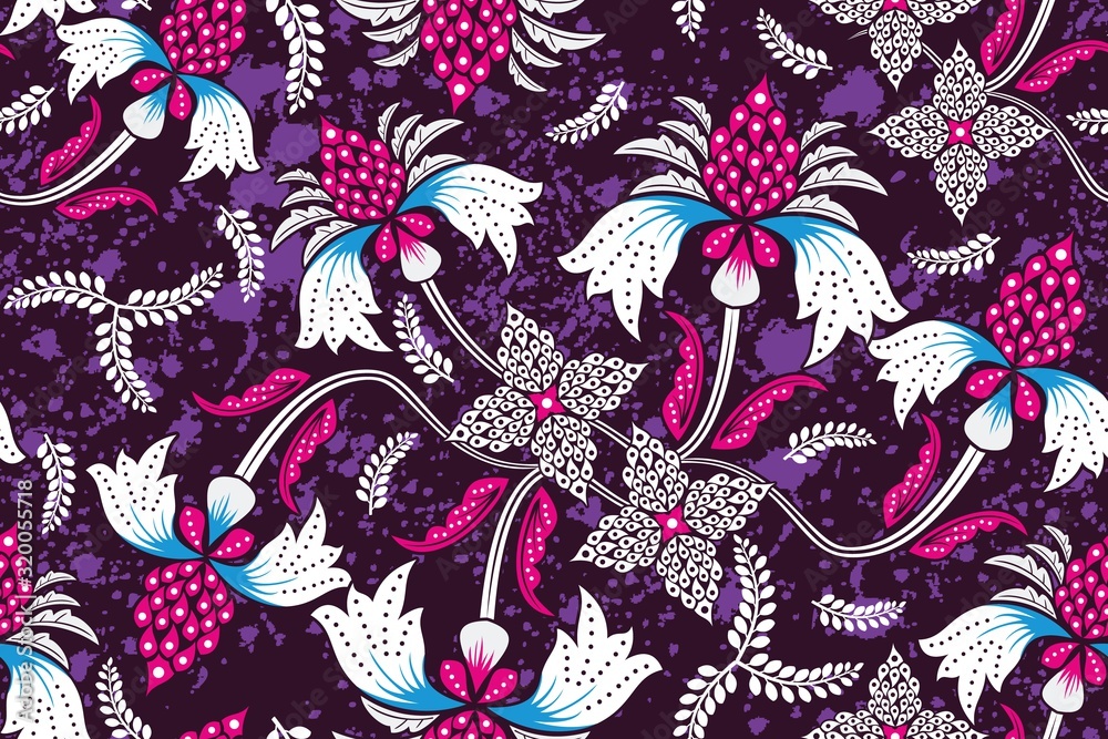 Seamless pattern with floral vector Illustration, Indonesian batik motif