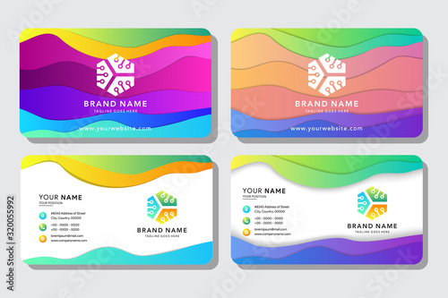 modern business card design with vibrant bold color graphic background, oblique line pattern fluid background. abstract wave shape with bright and pastel colors for background