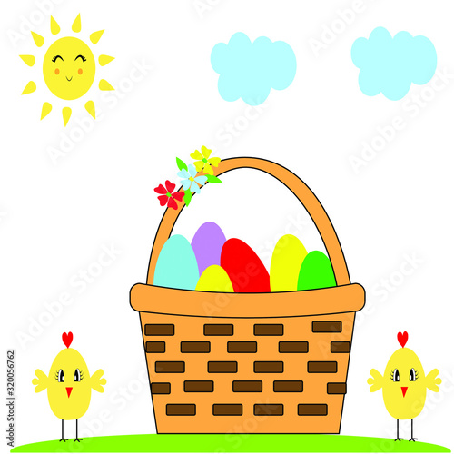 basket with easter eggs
