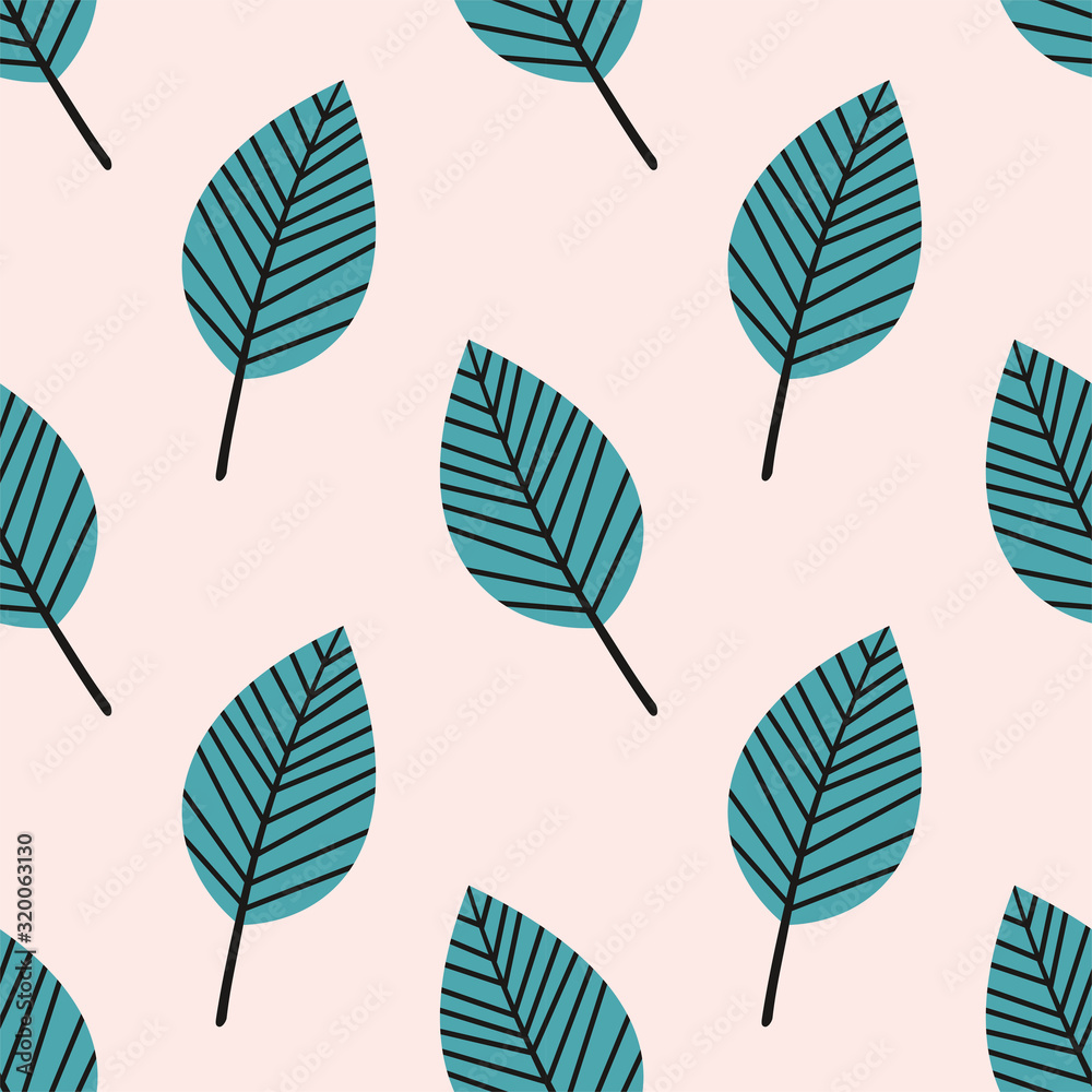 Obraz premium Seamless vector pattern with leaves. Cute pink background with leaves. Leaf ornament.
