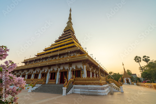 Khon Kaen city with Phra Mahathat Kaen Nakhon, Wat Nong Wang at sunset in Thailand