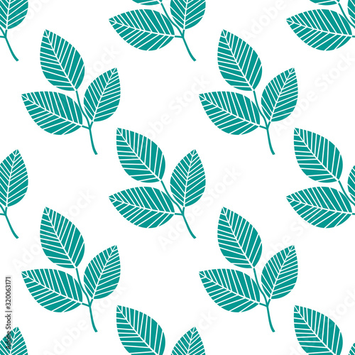 Seamless pattern with green leaves. Summer background with leaves. Branch with green leaves.