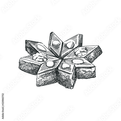 Sketch of Azerbaijan national pastry pakhlava