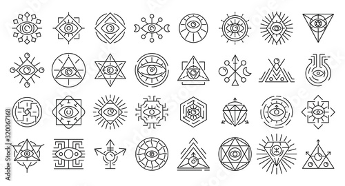 Alchemy icons set. Outline set of alchemy vector icons for web design isolated on white background