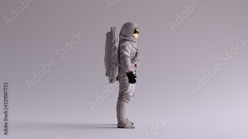 Astronaut with Gold Visor and White Spacesuit With Light Grey Background with Neutral Diffused Side Lighting Right View 3d illustration 3d render