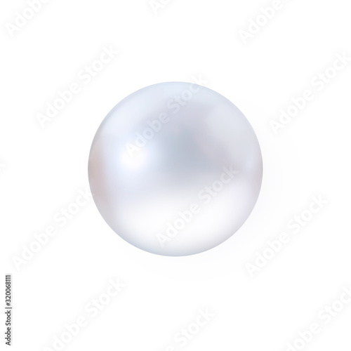 Realistic white pearl with shadow isolated on white background