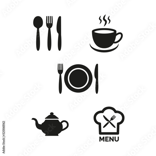 Restaurant and cafe icons set on white background.