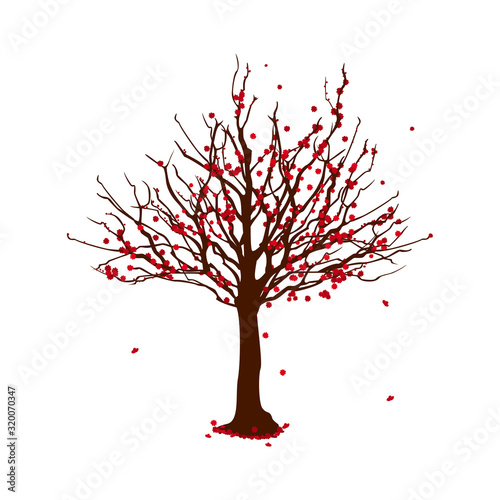 Plum blossom spring flower icon. Beautiful plum blossom tree. Asian plum blossom background. Great for  card, invitation, symbol design.