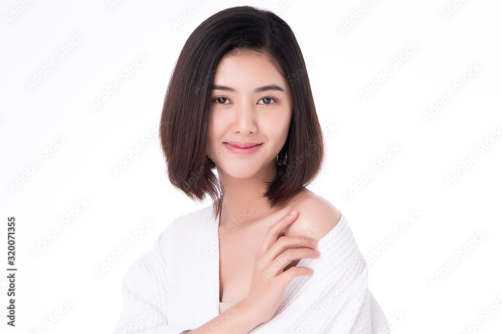 Portrait beautiful young asian woman clean fresh bare skin concept. Asian girl beauty face skincare and health wellness, Facial treatment, Perfect skin, Natural makeup, on white background,two Portrait beautiful young asian woman clean fresh bare skin concept. Asian girl beauty face skincare and health wellness, Facial treatment, Perfect skin, Natural makeup, on white background,two