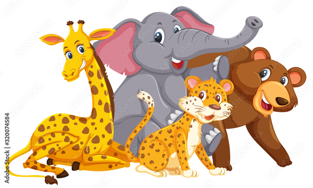 Naklejka premium Cute animals smiling on white background