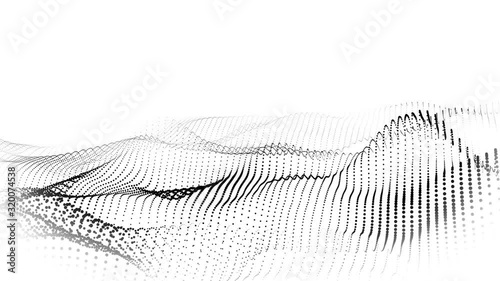 3D rendering Big data flowing energy blue particles dot pattern composed of mesh, Abstract wave in blue background
