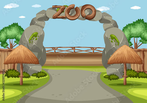 Background scene of zoo with big sign in front