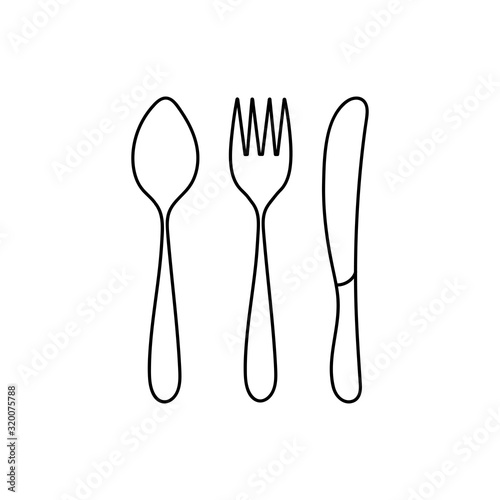 Contours of Cutlery, spoon, fork and knife isolated on a white background. Vector illustration