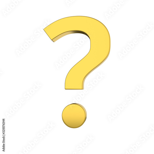 Gold question mark. 3d illustration isolated on white background