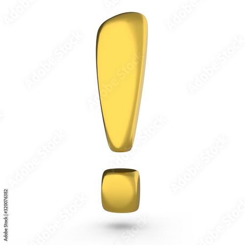 Gold Sign Isolated on White Background. Exclamation Mark.