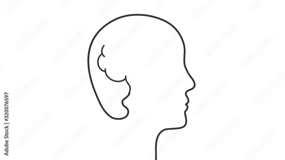 Self-drawing human head and brain outline with heart shape appearing as love, mental health or emotional intelligence and well-being concept. Animation on white background. Self-drawing human head and brain outline with heart shape appearing as love, mental health or emotional intelligence and well-being concept. Animation on white background.