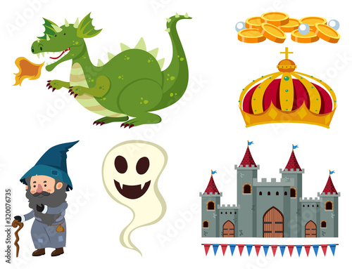Set of isolated objects theme fairytales