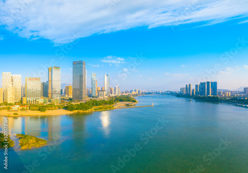 city scenery on the North Bank of Min River, Fuzhou City, Fujian Province, China