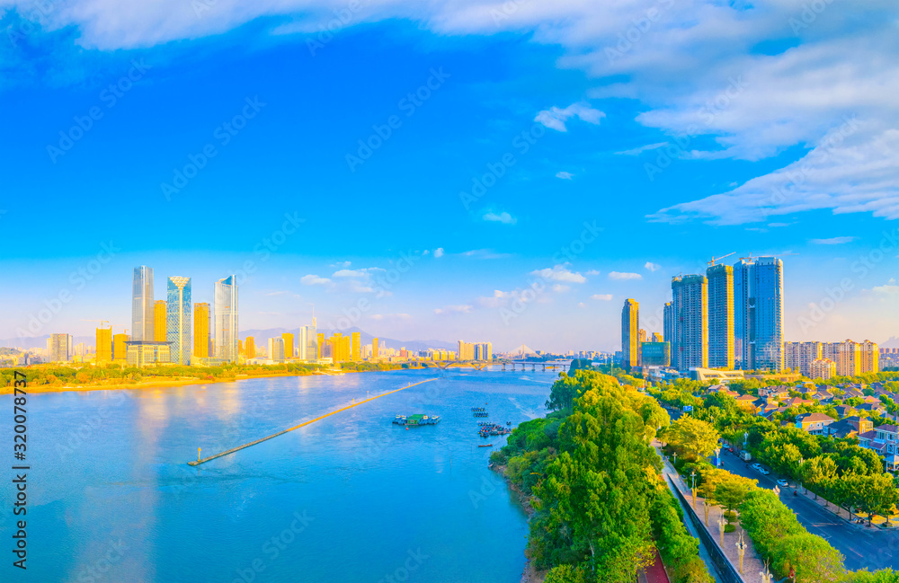 city scenery on the North Bank of Min River, Fuzhou City, Fujian Province, China