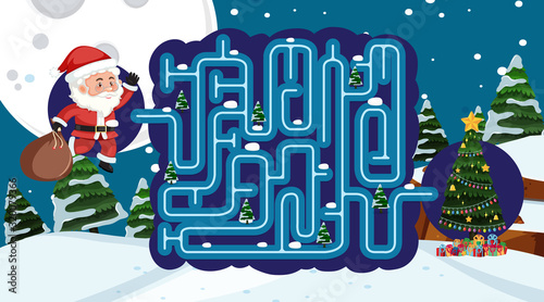 Game template with Santa and christmas tree