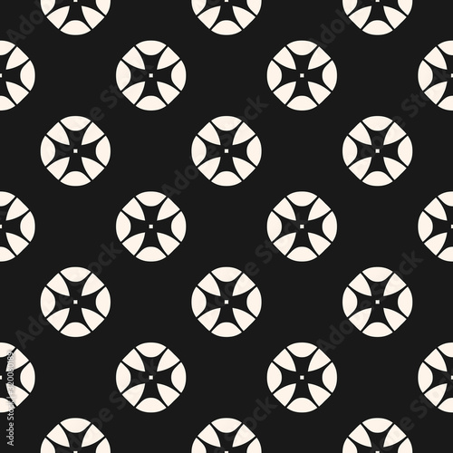 Vintage seamless pattern with stylized floral geometric shapes. Abstract monochrome geometrical background. Simple retro style texture. Repeat tiles. Dark design for decoration, textile, covers, web