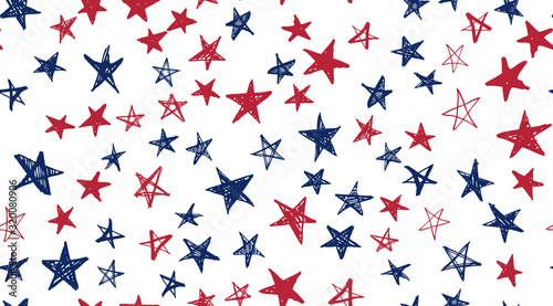 Independence Day USA. Presidents day. Hand drawn illustration. Stars grunge.	