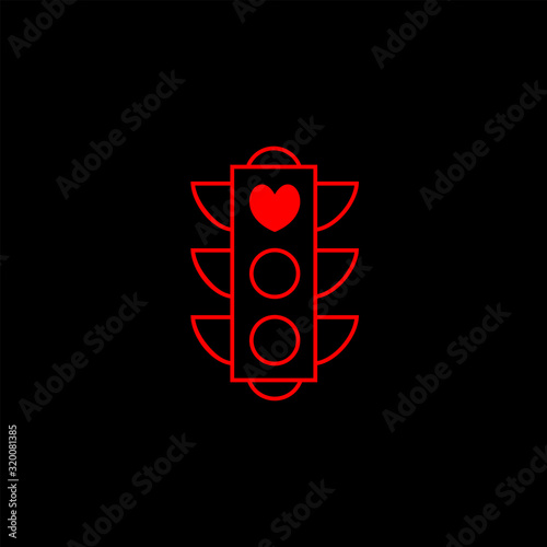 Hearts icon. Stop Love Red Road Sign