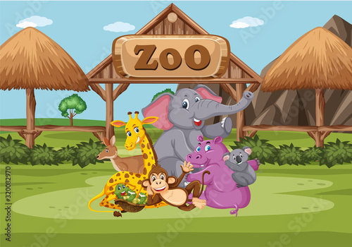 Scene with wild animals in the zoo at day time